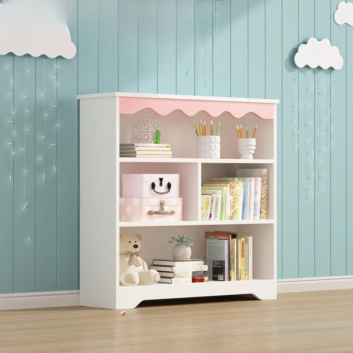 Modern Closed Back Wood Narrow Organizer Kids' Bookcase Image - 24