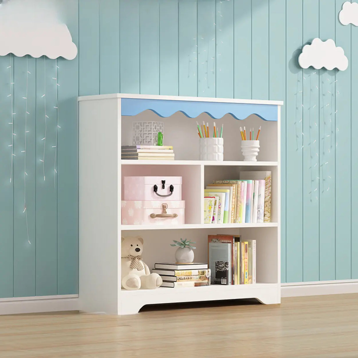 Modern Closed Back Wood Narrow Organizer Kids' Bookcase Image - 25