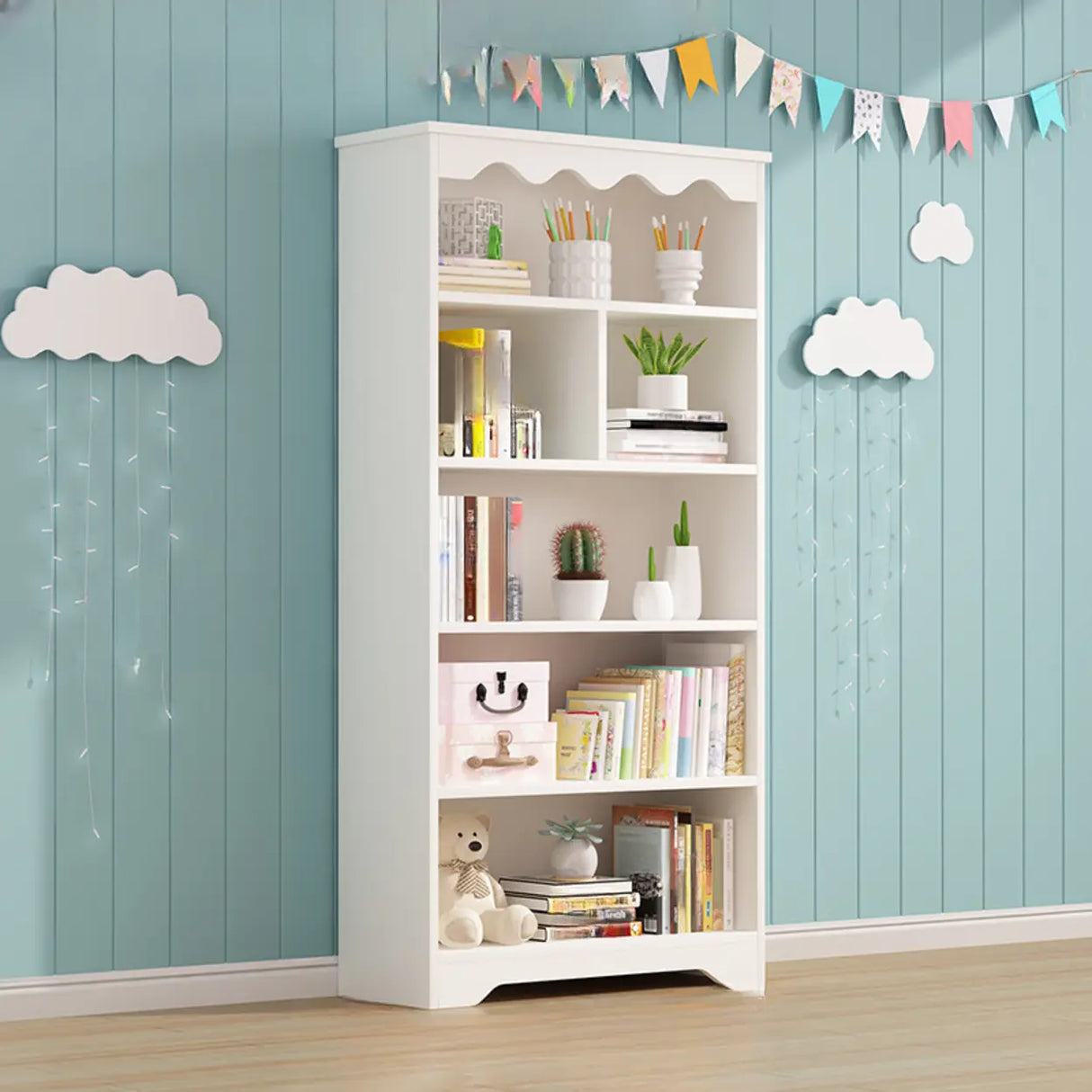 Modern Closed Back Wood Narrow Organizer Kids' Bookcase Image - 26