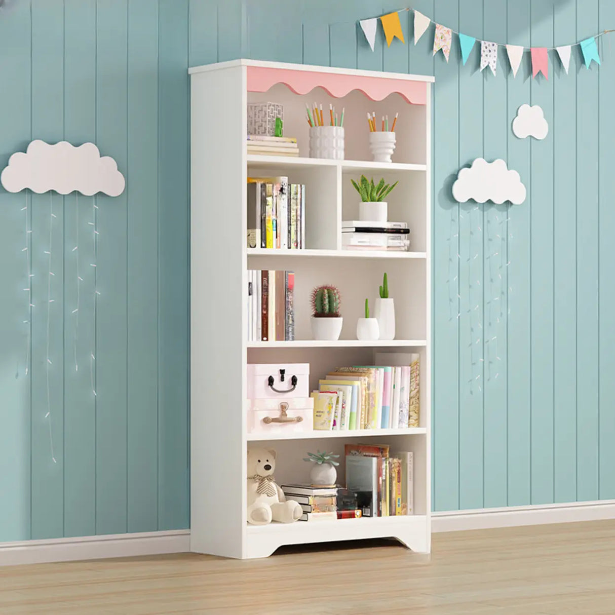 Modern Closed Back Wood Narrow Organizer Kids' Bookcase Image - 27