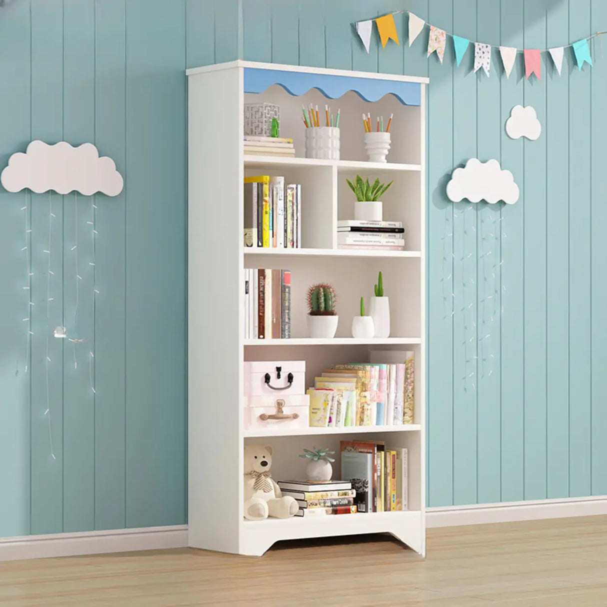 Modern Closed Back Wood Narrow Organizer Kids' Bookcase Image - 28