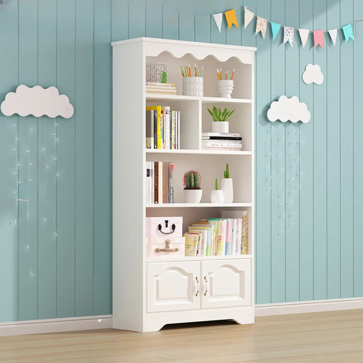 Modern Closed Back Wood Narrow Organizer Kids' Bookcase Image - 29