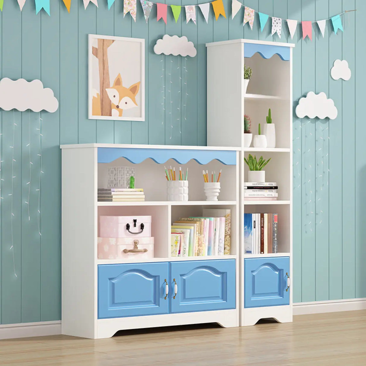 Modern Closed Back Wood Narrow Organizer Kids' Bookcase Image - 3