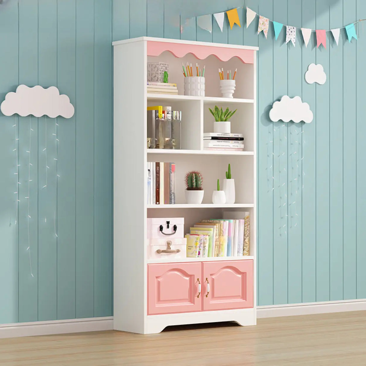 Modern Closed Back Wood Narrow Organizer Kids' Bookcase Image - 30