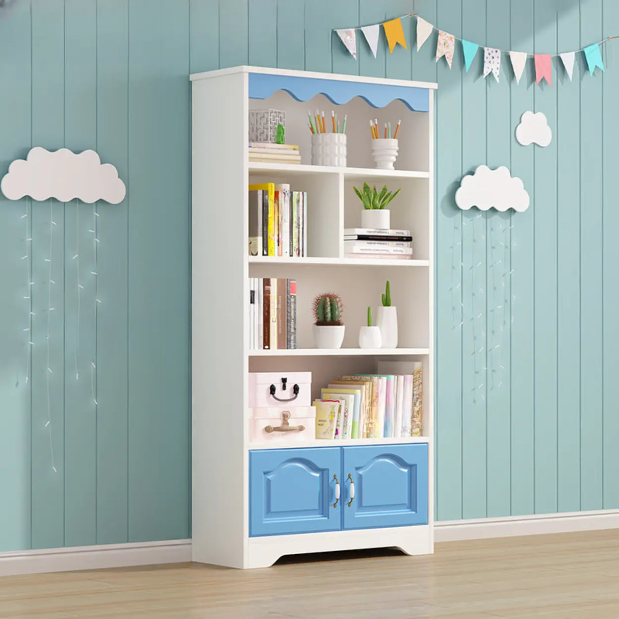 Modern Closed Back Wood Narrow Organizer Kids' Bookcase Image - 31