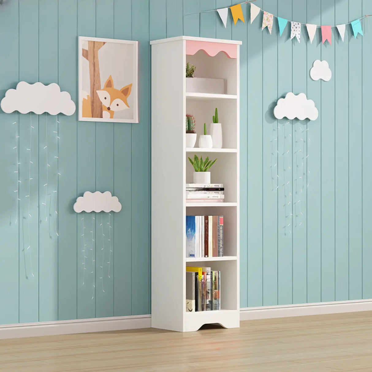 Modern Closed Back Wood Narrow Organizer Kids' Bookcase Image - 4
