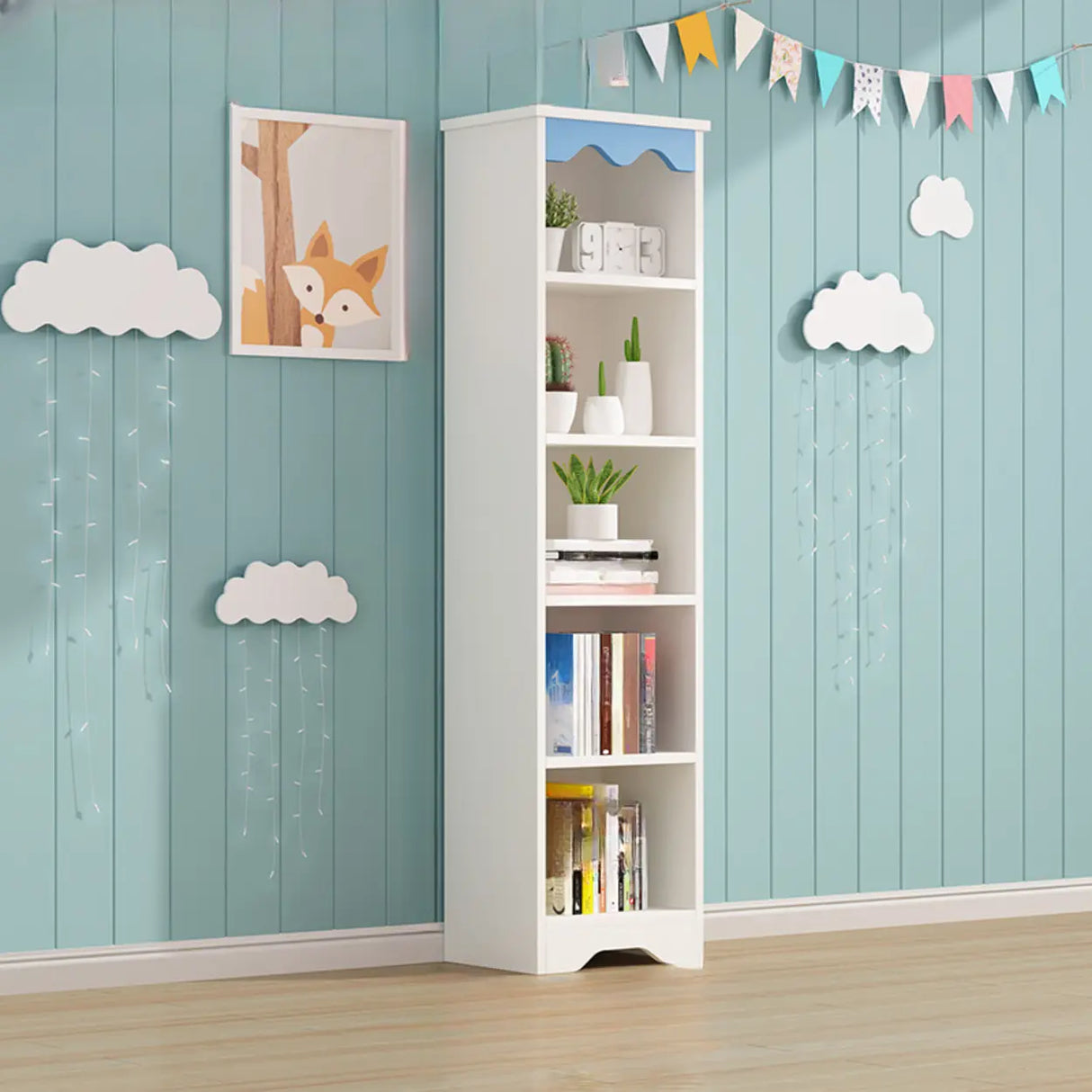 Modern Closed Back Wood Narrow Organizer Kids' Bookcase Image - 6