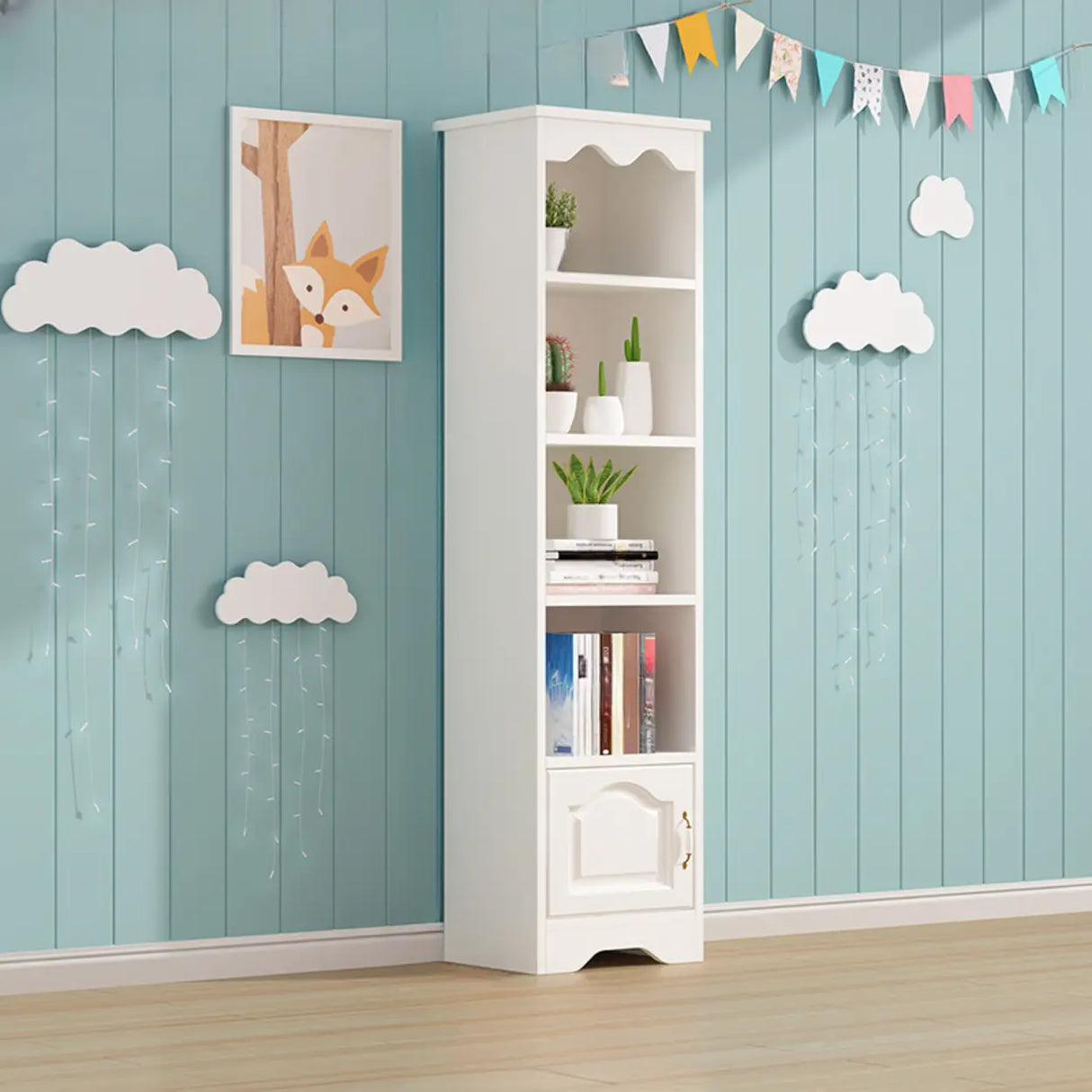 Modern Closed Back Wood Narrow Organizer Kids' Bookcase Image - 7