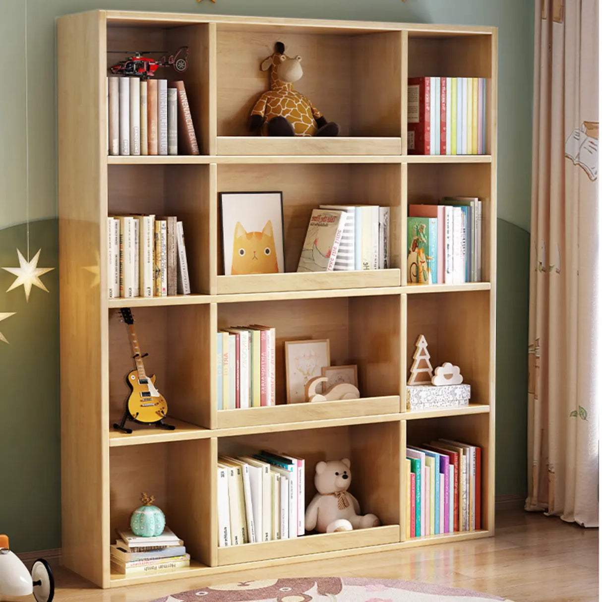 Modern Closed Square 3-Shelf Wood Organizer Bookcase Image - 11