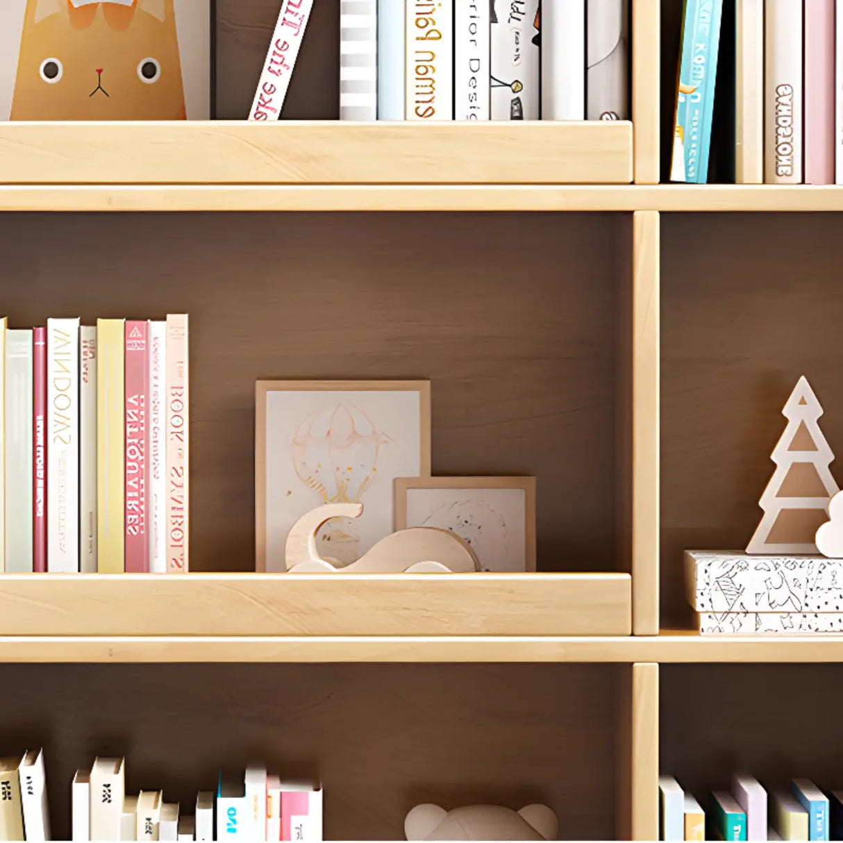 Modern Closed Square 3-Shelf Wood Organizer Bookcase Image - 9