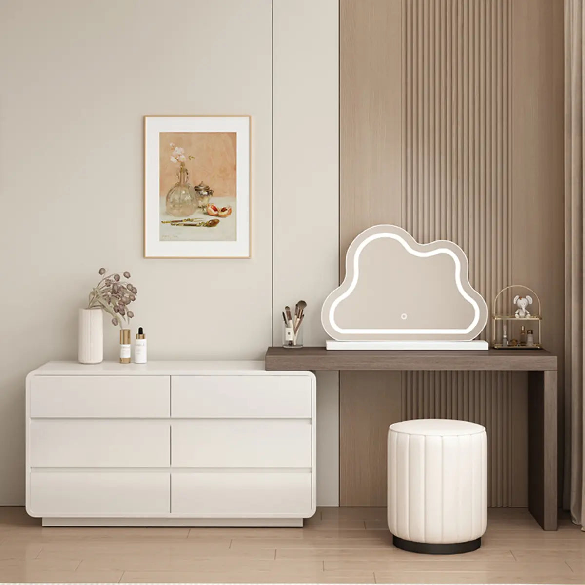 Modern Cloud-shaped Mirror Polymer LED White Makeup Vanity Image - 1