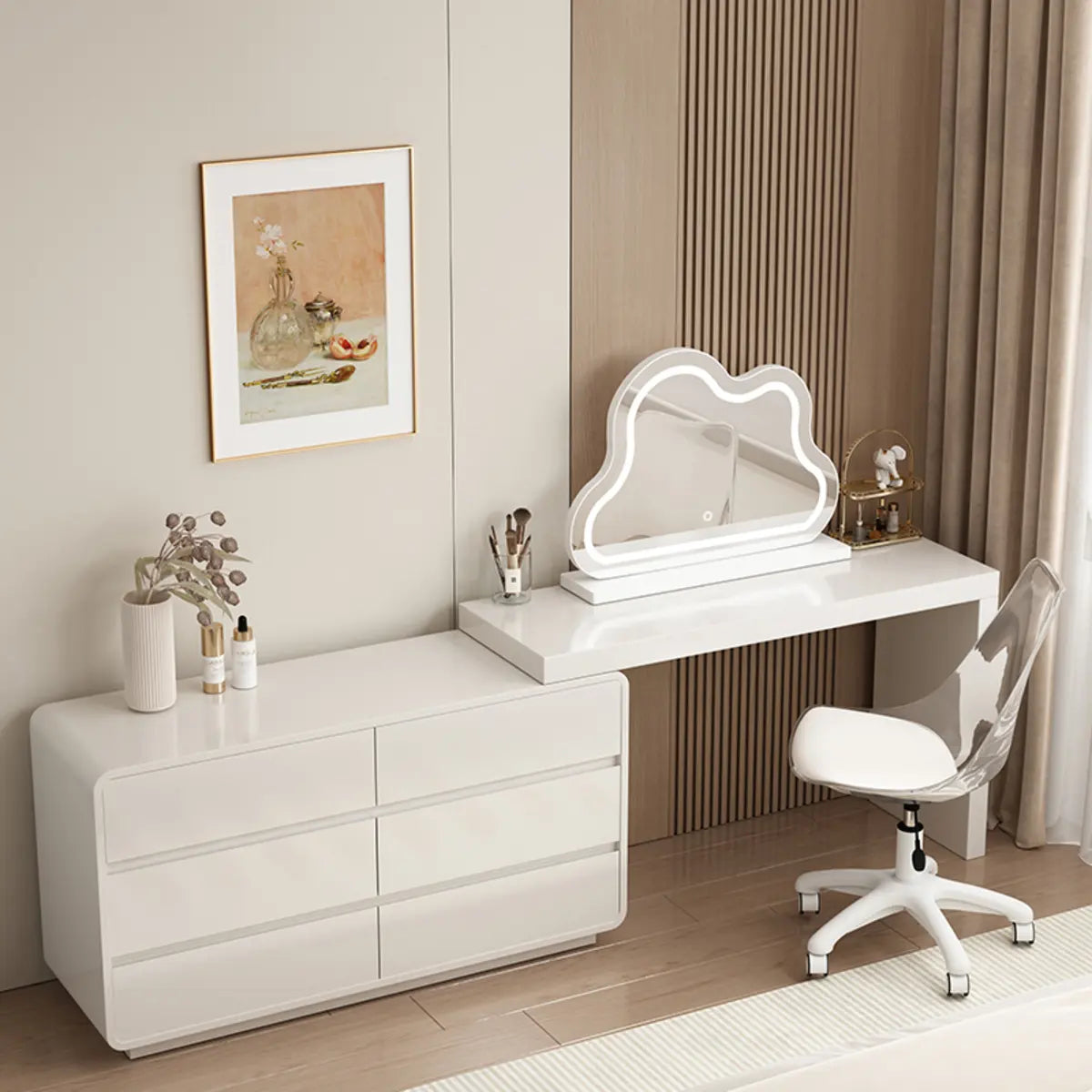 Modern Cloud-shaped Mirror Polymer LED White Makeup Vanity Image - 11