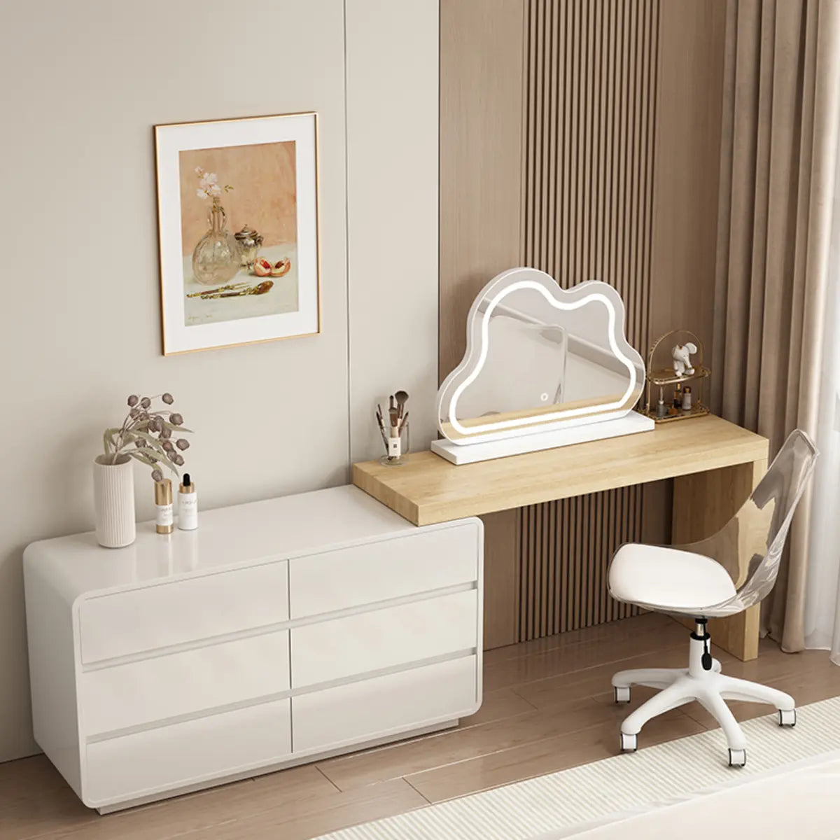 Modern Cloud-shaped Mirror Polymer LED White Makeup Vanity Image - 12