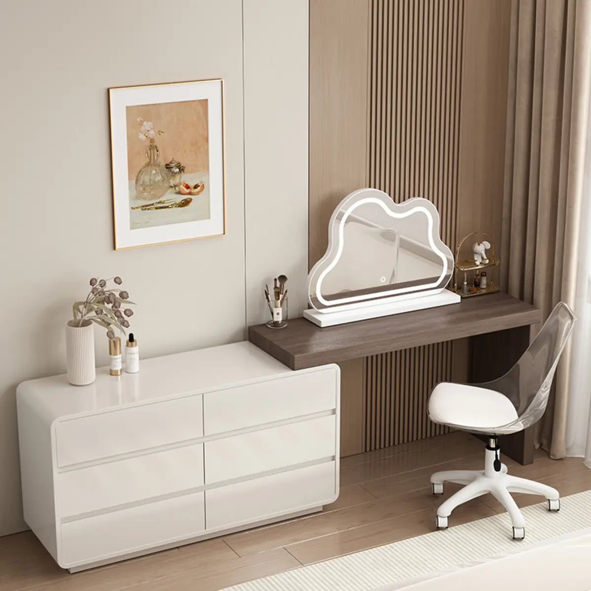 Modern Cloud-shaped Mirror Polymer LED White Makeup Vanity Image - 13