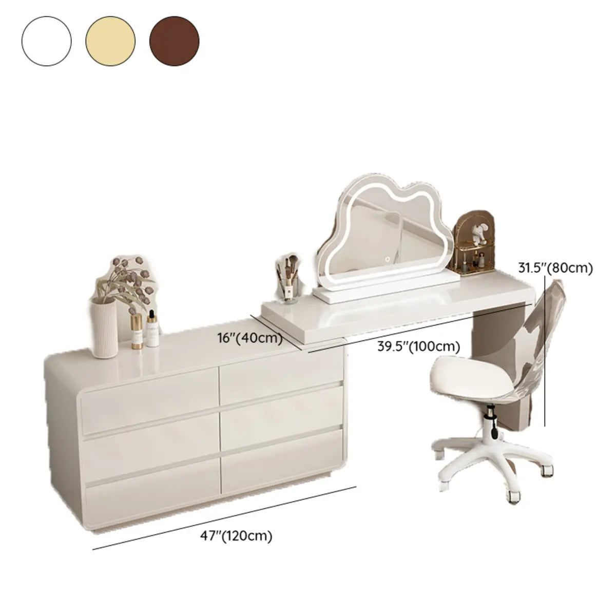 Modern Cloud-shaped Mirror Polymer LED White Makeup Vanity Image - 16