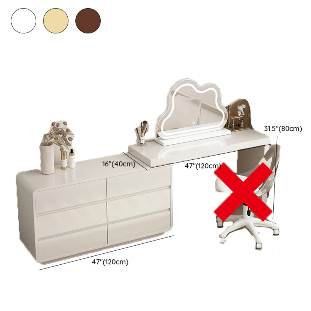 Modern Cloud-shaped Mirror Polymer LED White Makeup Vanity Image - 18