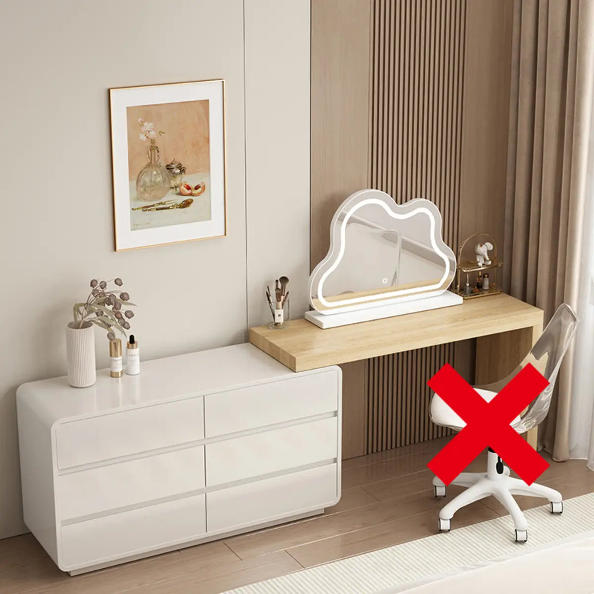 Modern Cloud-shaped Mirror Polymer LED White Makeup Vanity Image - 9