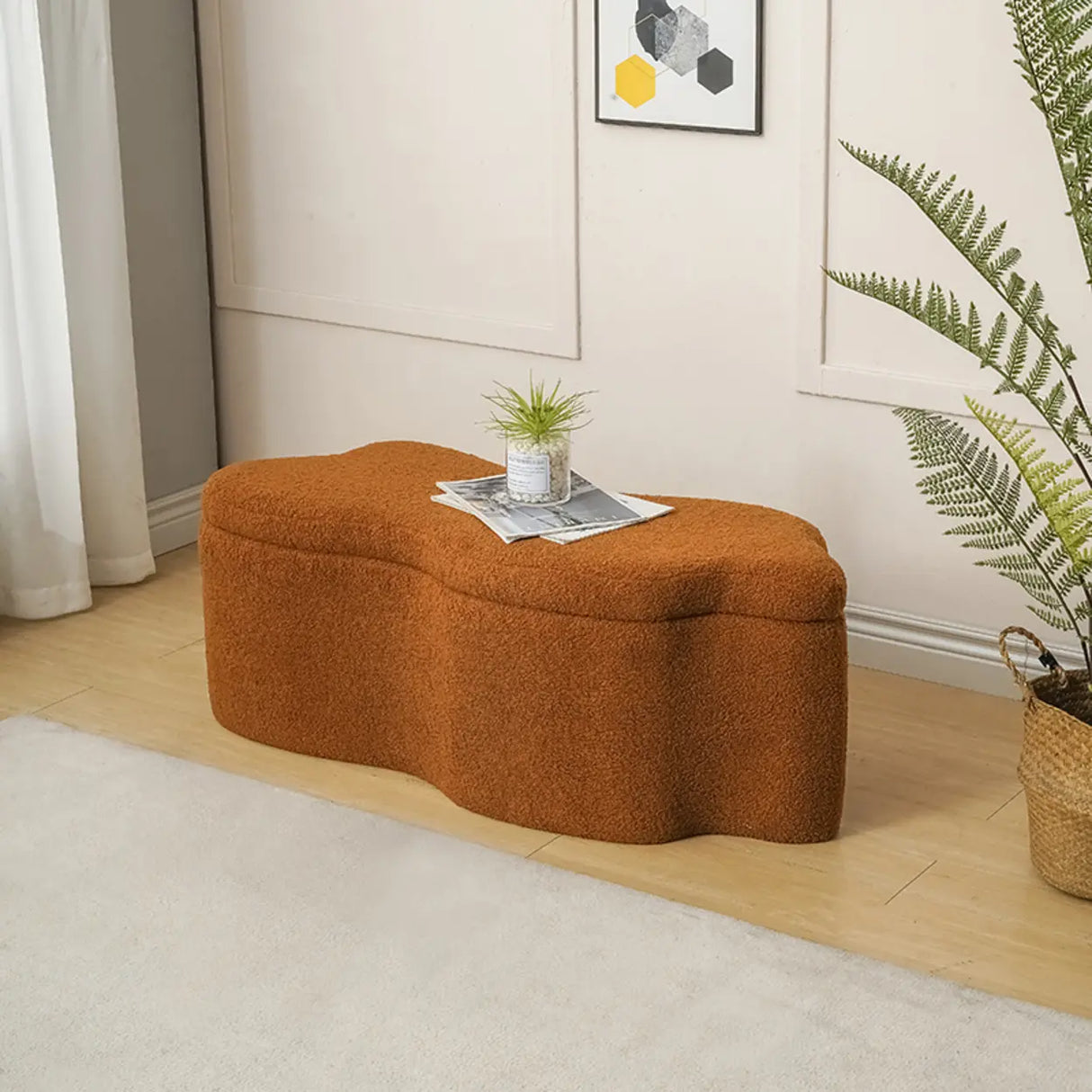 Modern Cloud Shaped Storage Ottoman Bench with Plush Fabric Image - 2