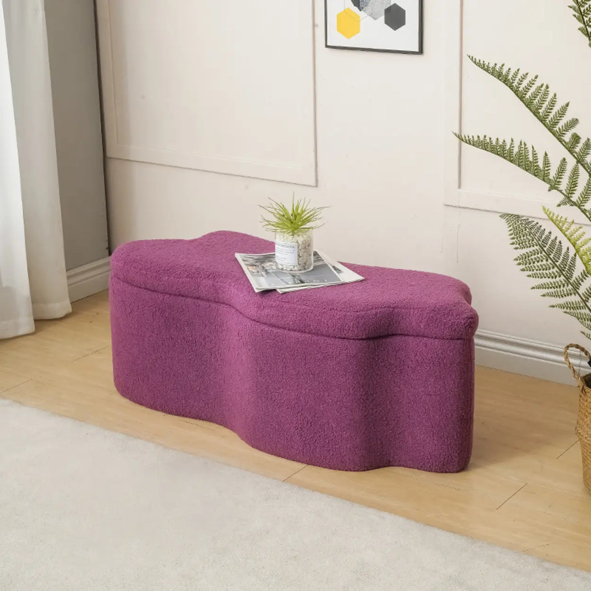 Modern Cloud Shaped Storage Ottoman Bench with Plush Fabric Image - 5