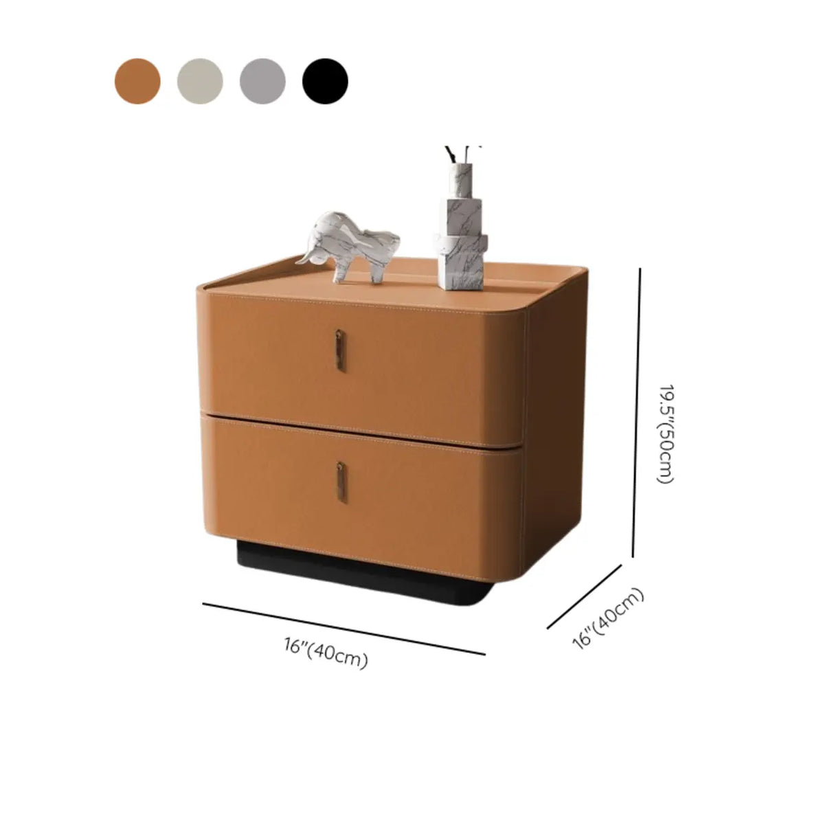 Modern Coffee Leather Nightstand with Dual Storage Drawers