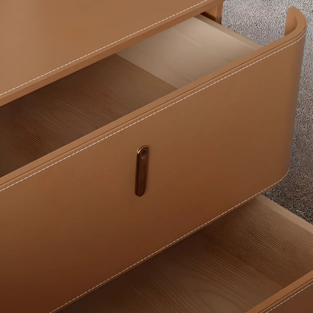 Modern Coffee Leather Nightstand with Dual Storage Drawers Image - 6