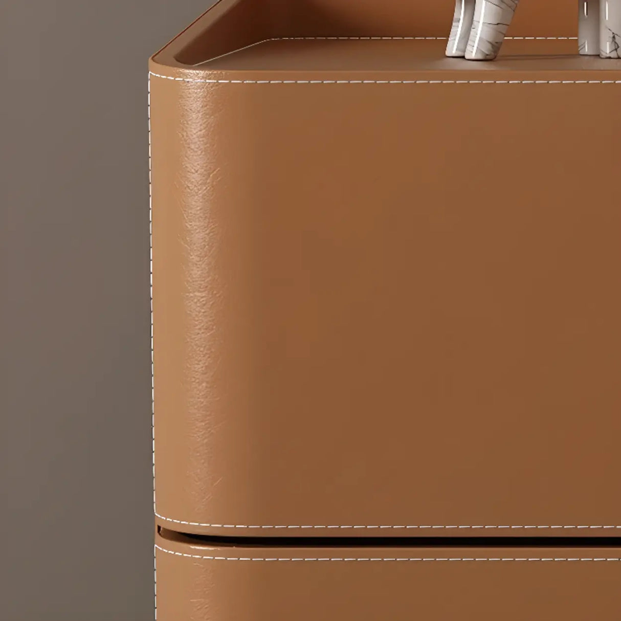 Modern Coffee Leather Nightstand with Dual Storage Drawers Image - 8