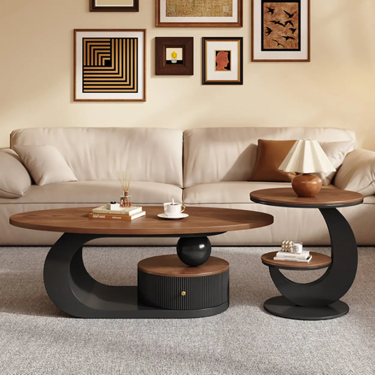 Modern Coffee Table Set with Storage, Wood & Metal Design Image - 1