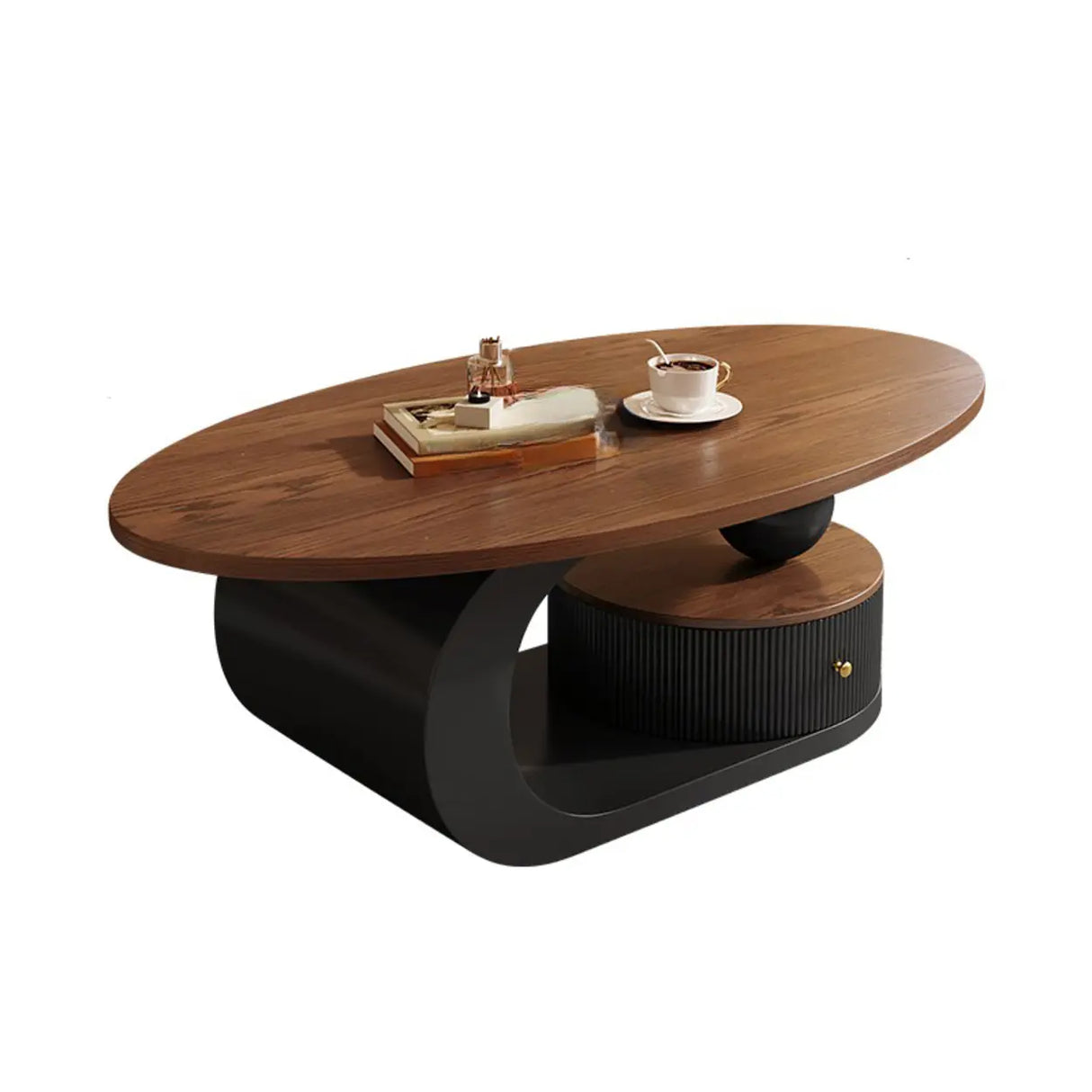 Modern Coffee Table Set with Storage, Wood & Metal Design Image - 2