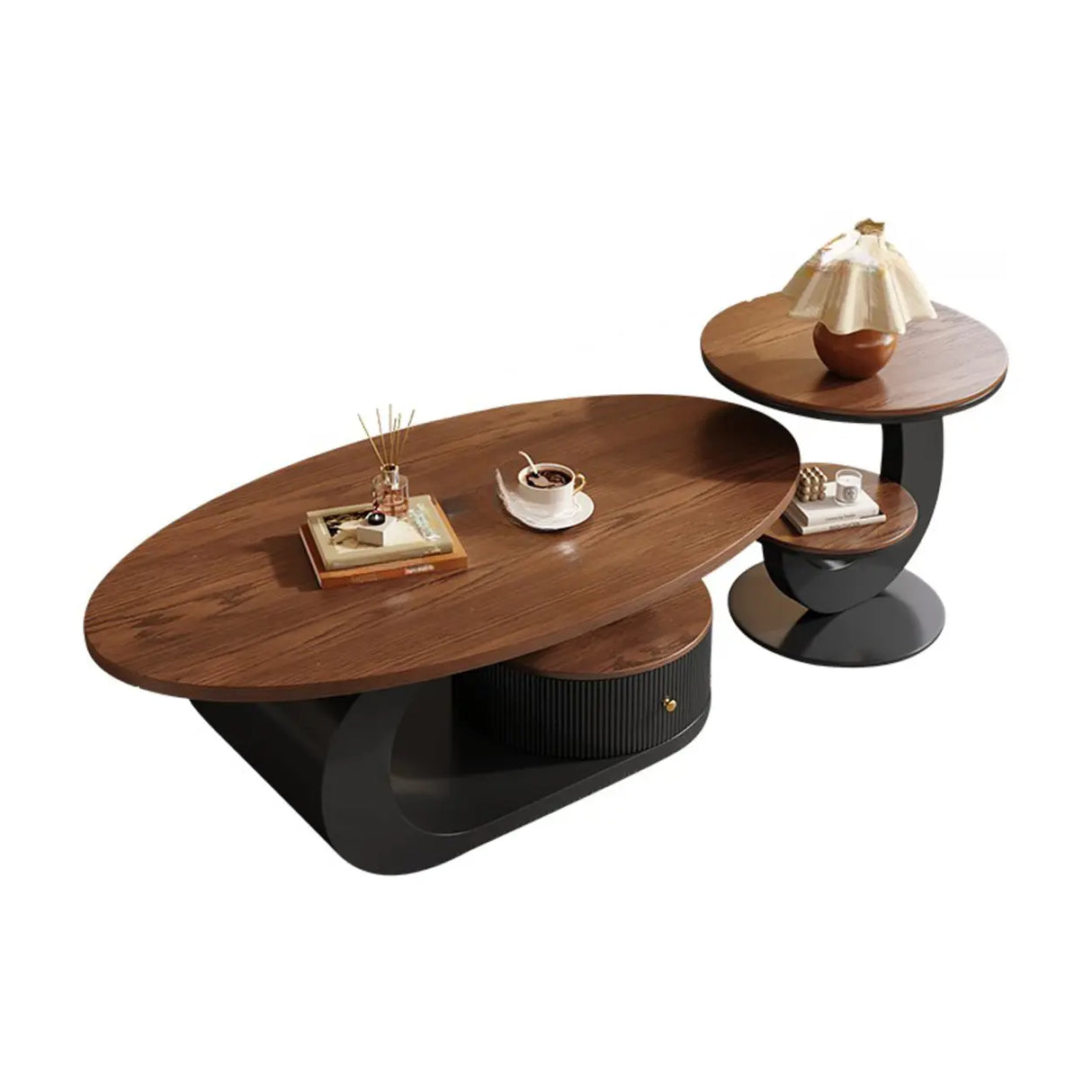 Modern Coffee Table Set with Storage, Wood & Metal Design Image - 5