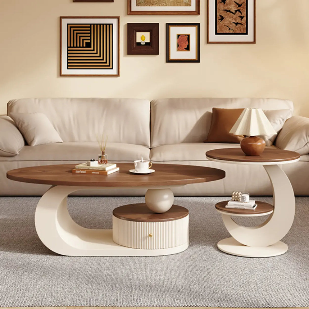 Modern Coffee Table Set with Storage, Wood & Metal Design Image - 6