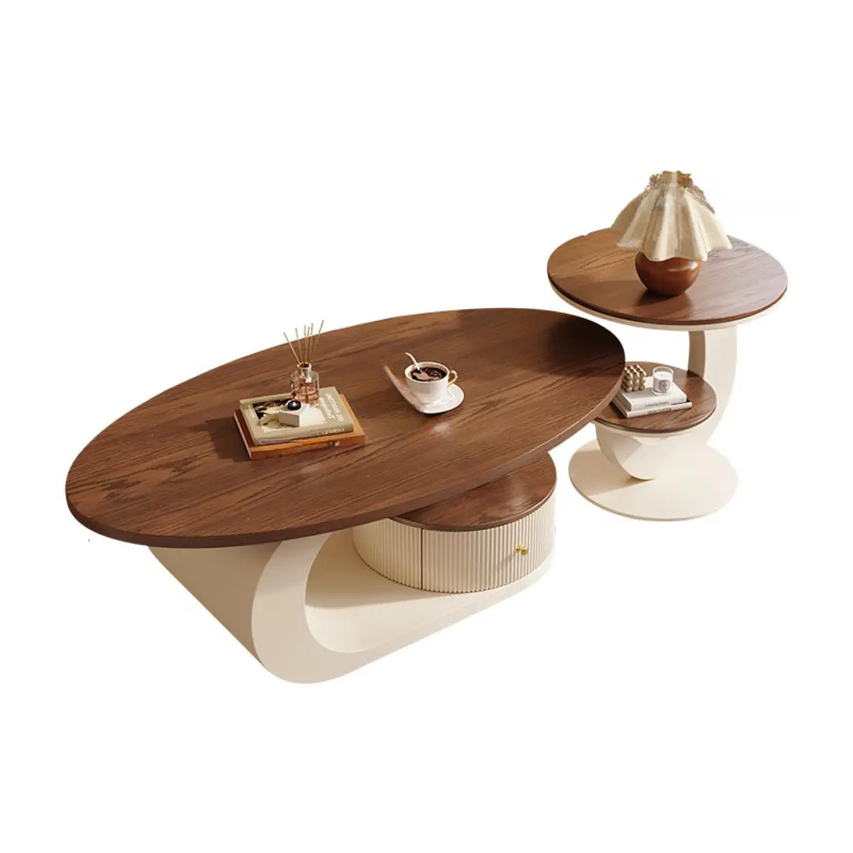 Modern Coffee Table Set with Storage, Wood & Metal Design Image - 7