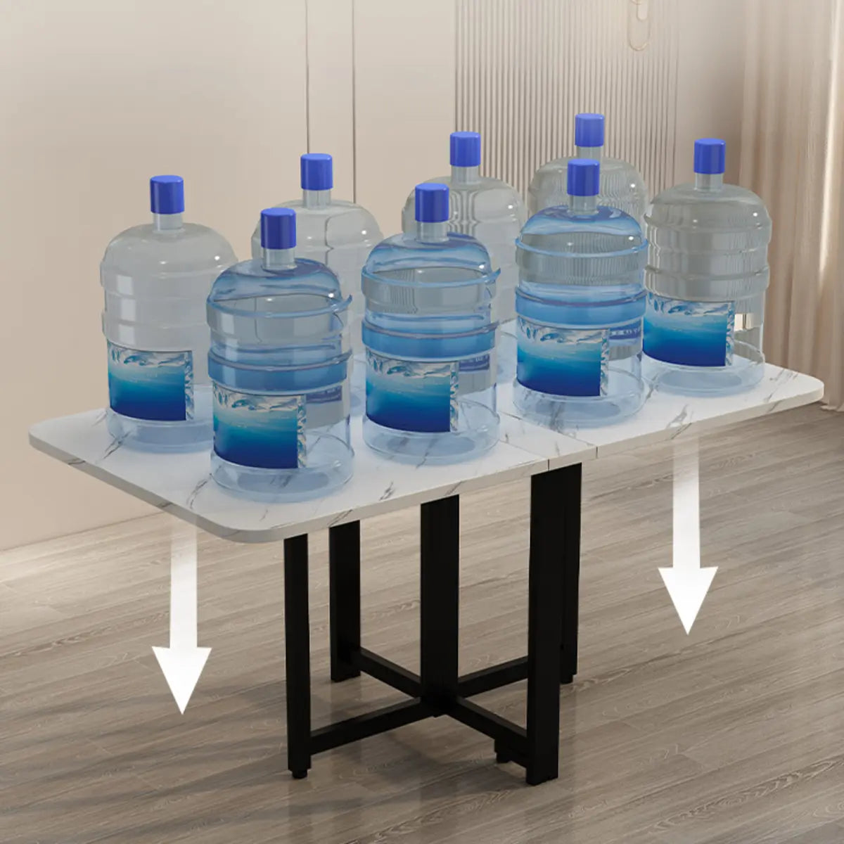 Modern Collapsible Rectangular Wood Marble Dining Table Image - 10