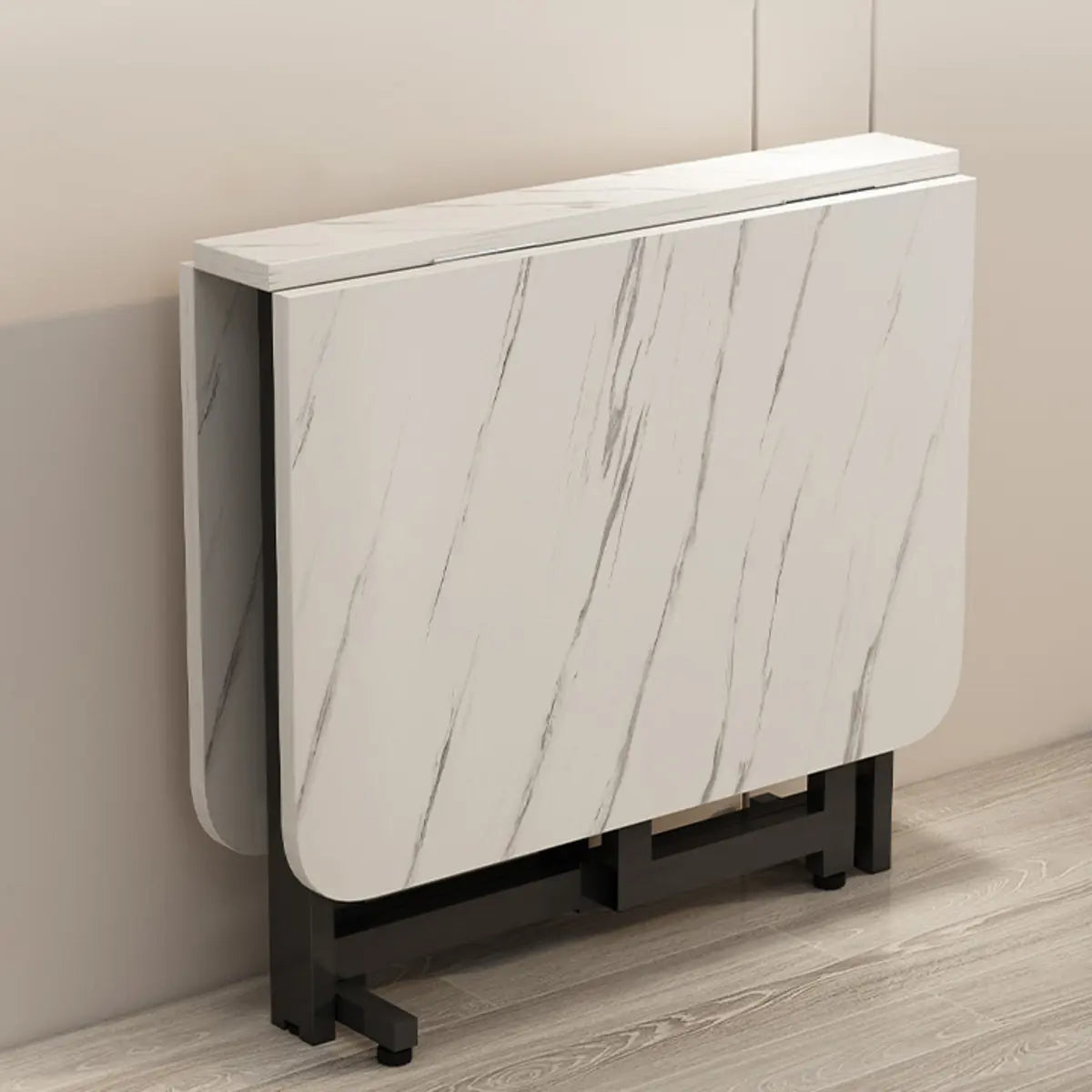 Modern Collapsible Rectangular Wood Marble Dining Table Image - 11