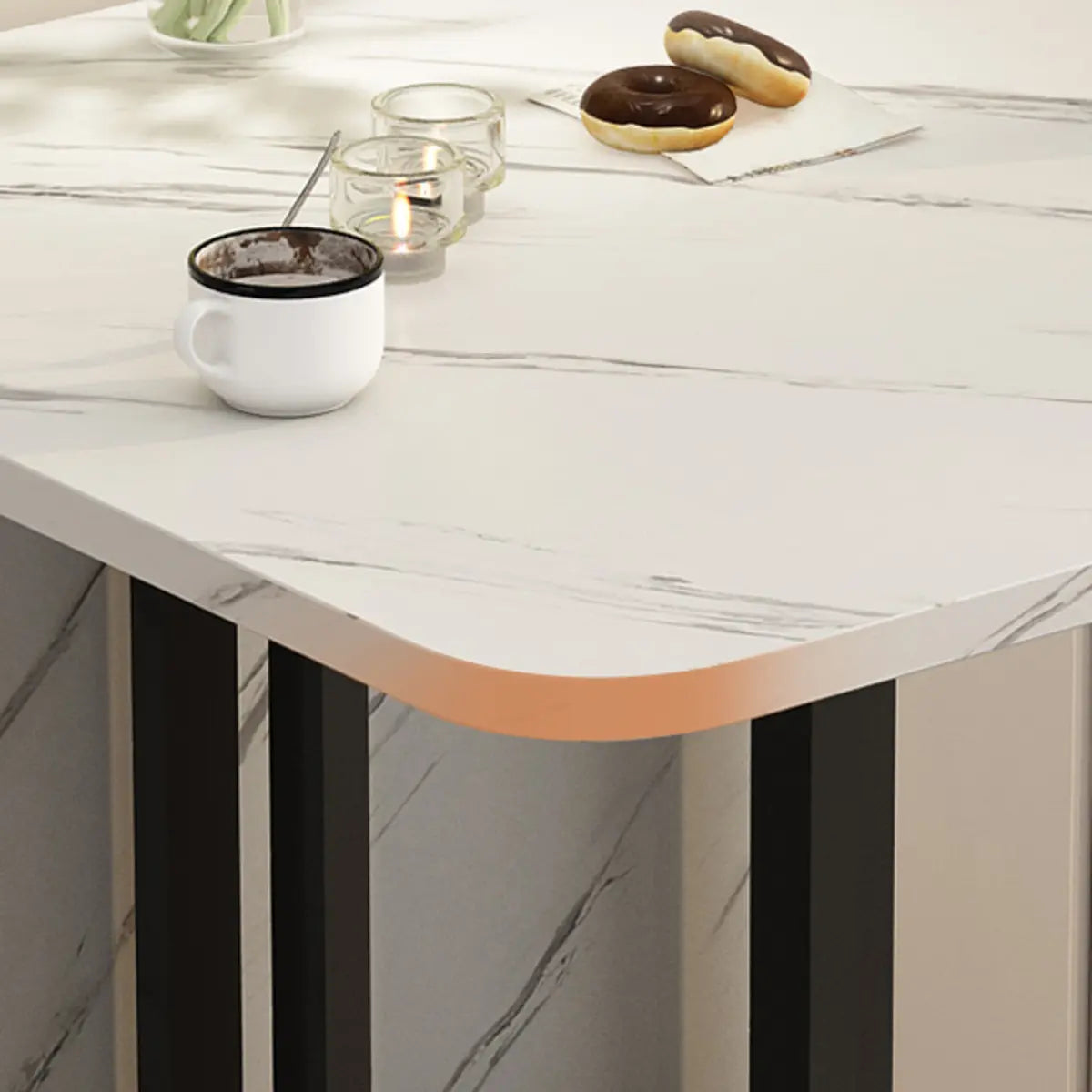 Modern Collapsible Rectangular Wood Marble Dining Table Image - 14