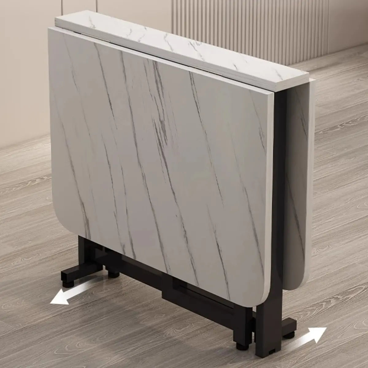 Modern Collapsible Rectangular Wood Marble Dining Table Image - 15