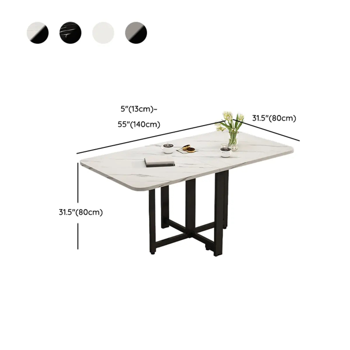 Modern Collapsible Rectangular Wood Marble Dining Table Image - 18