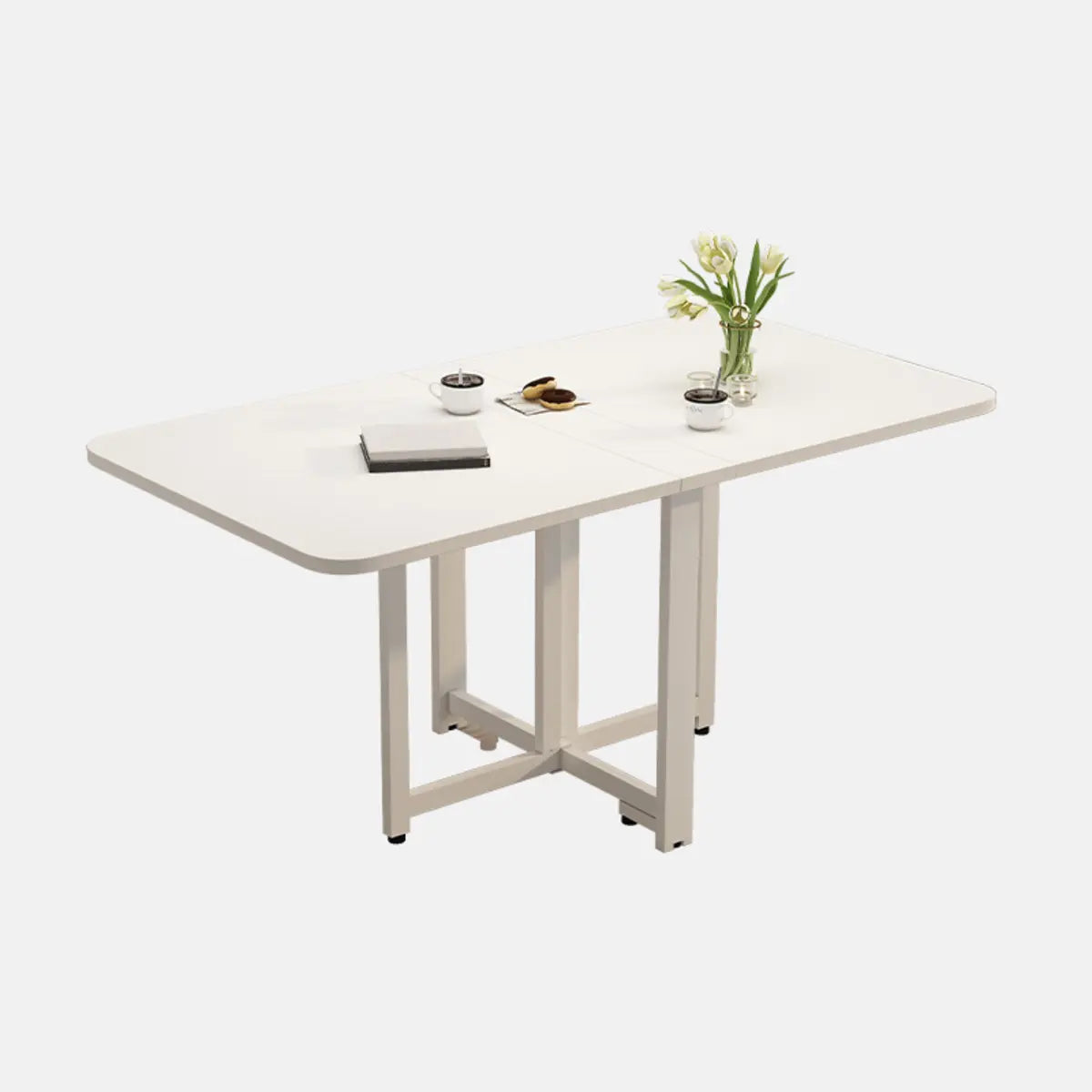 Modern Collapsible Rectangular Wood Marble Dining Table Image - 5