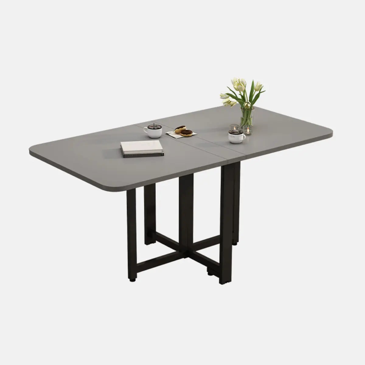 Modern Collapsible Rectangular Wood Marble Dining Table Image - 7