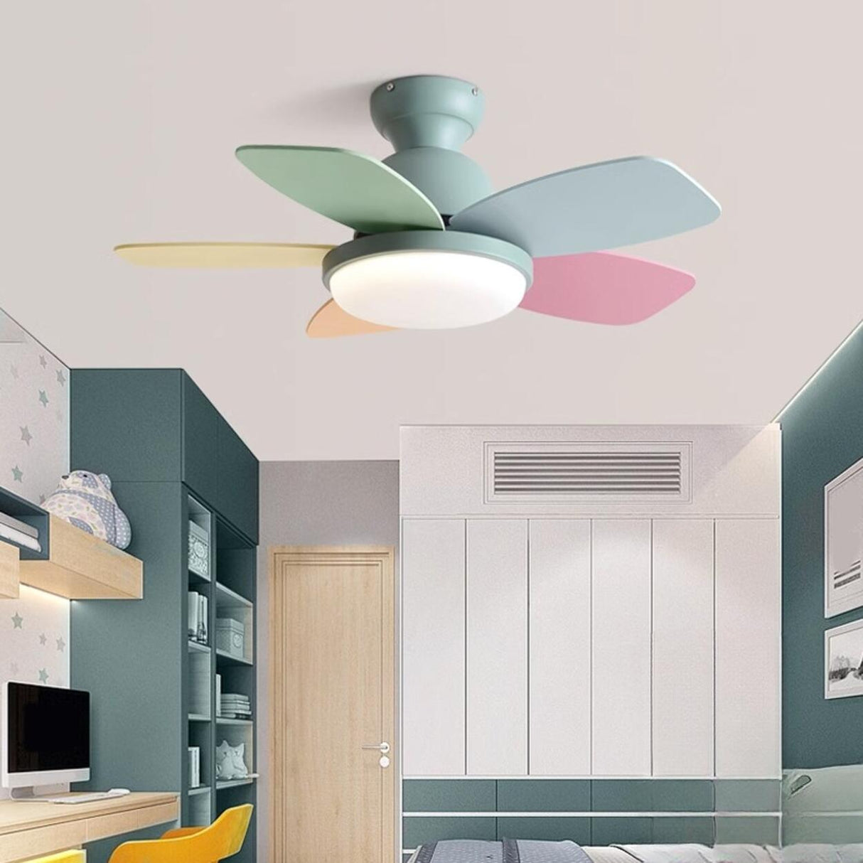 Modern Colorful 5 Wood Blades Ceiling Fan Light Image - 17