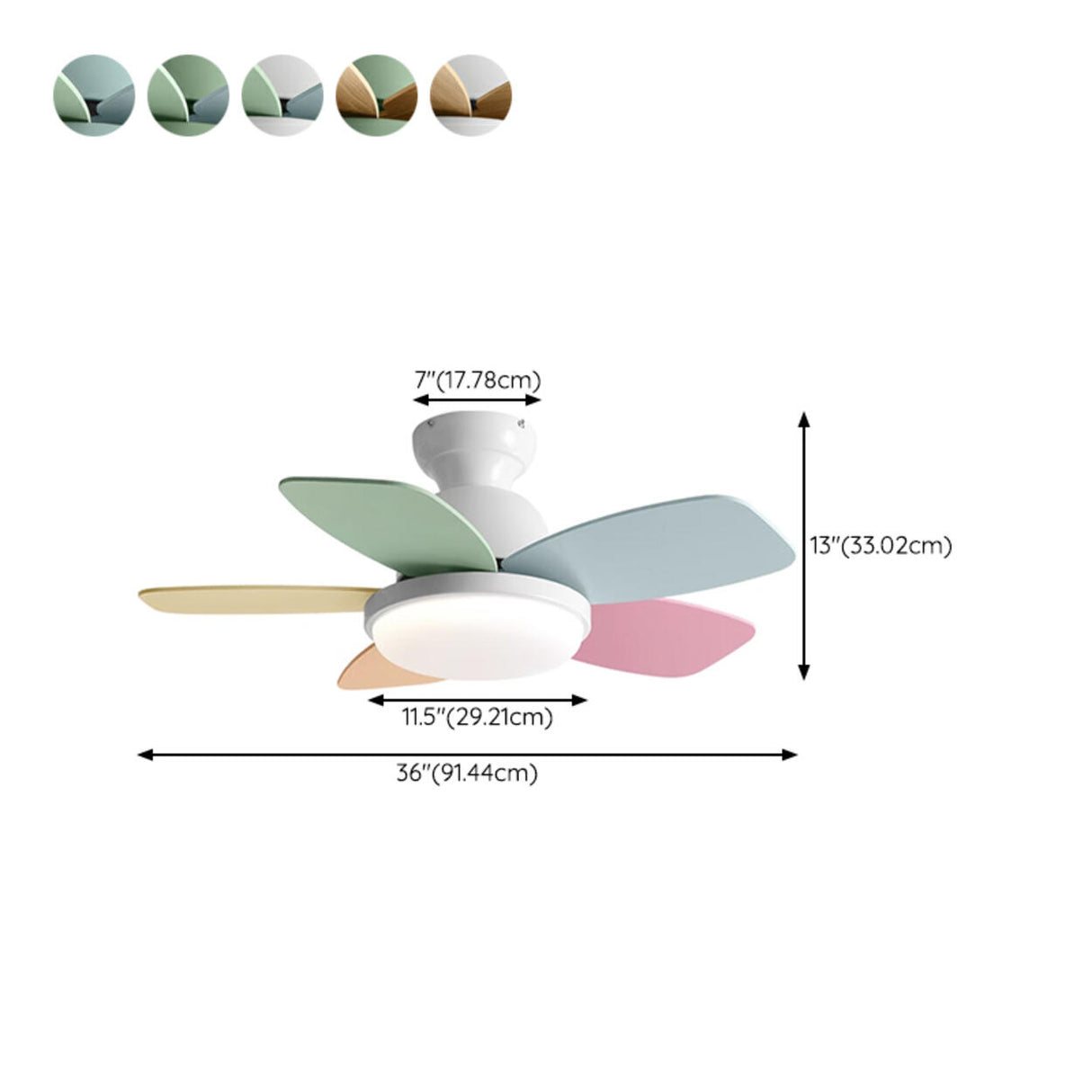 Modern Colorful 5 Wood Blades Ceiling Fan Light