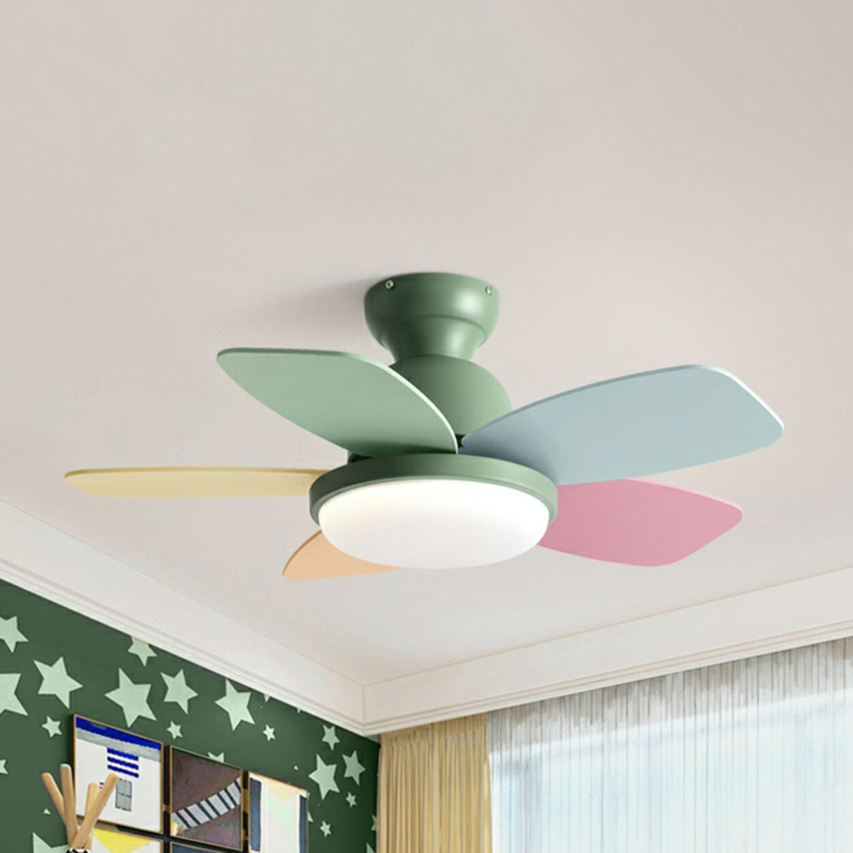 Modern Colorful 5 Wood Blades Ceiling Fan Light Image - 3