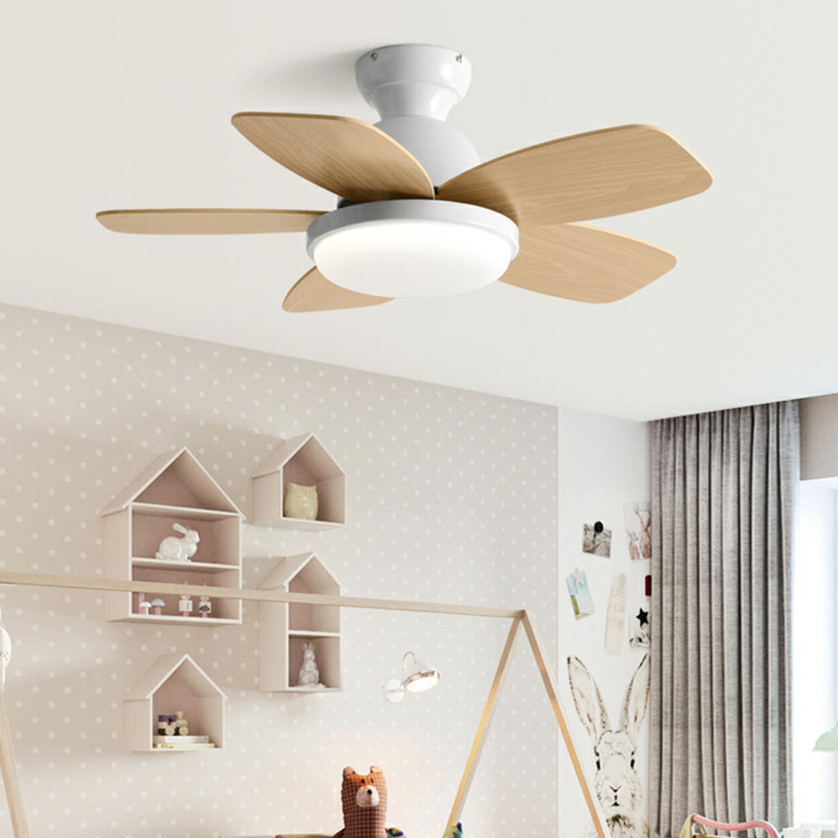 Modern Colorful 5 Wood Blades Ceiling Fan Light Image - 5