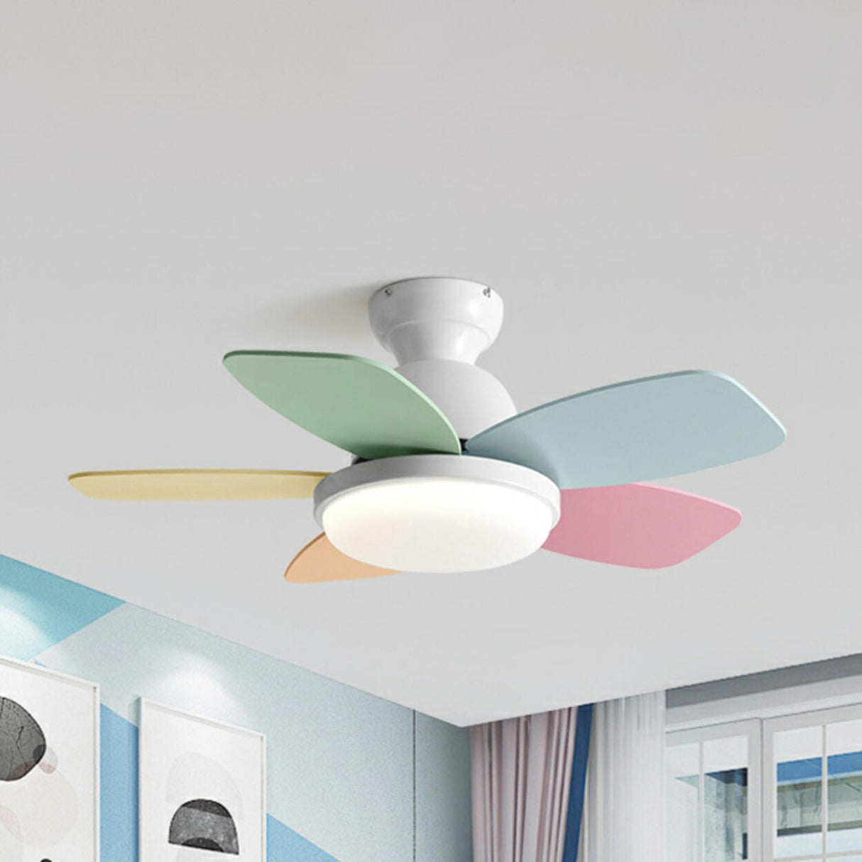 Modern Colorful 5 Wood Blades Ceiling Fan Light Image - 8