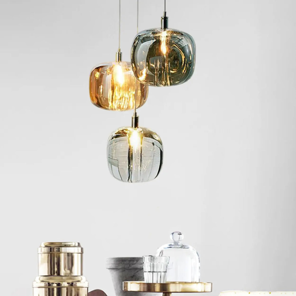 Modern Colorful Cube Mirrored Glass Pendant Light Image - 1