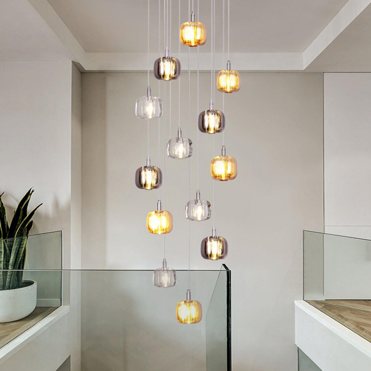 Modern Colorful Cube Mirrored Glass Pendant Light Image - 7