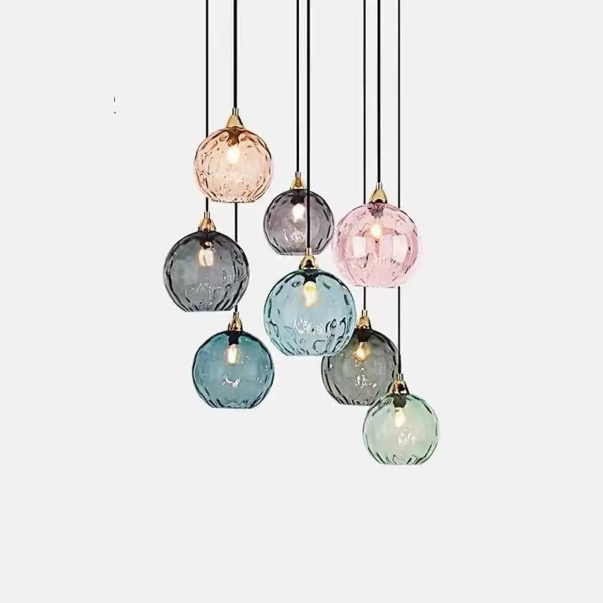Modern Colorful Glass Globe Ball Cluster Pendant Light Image - 2