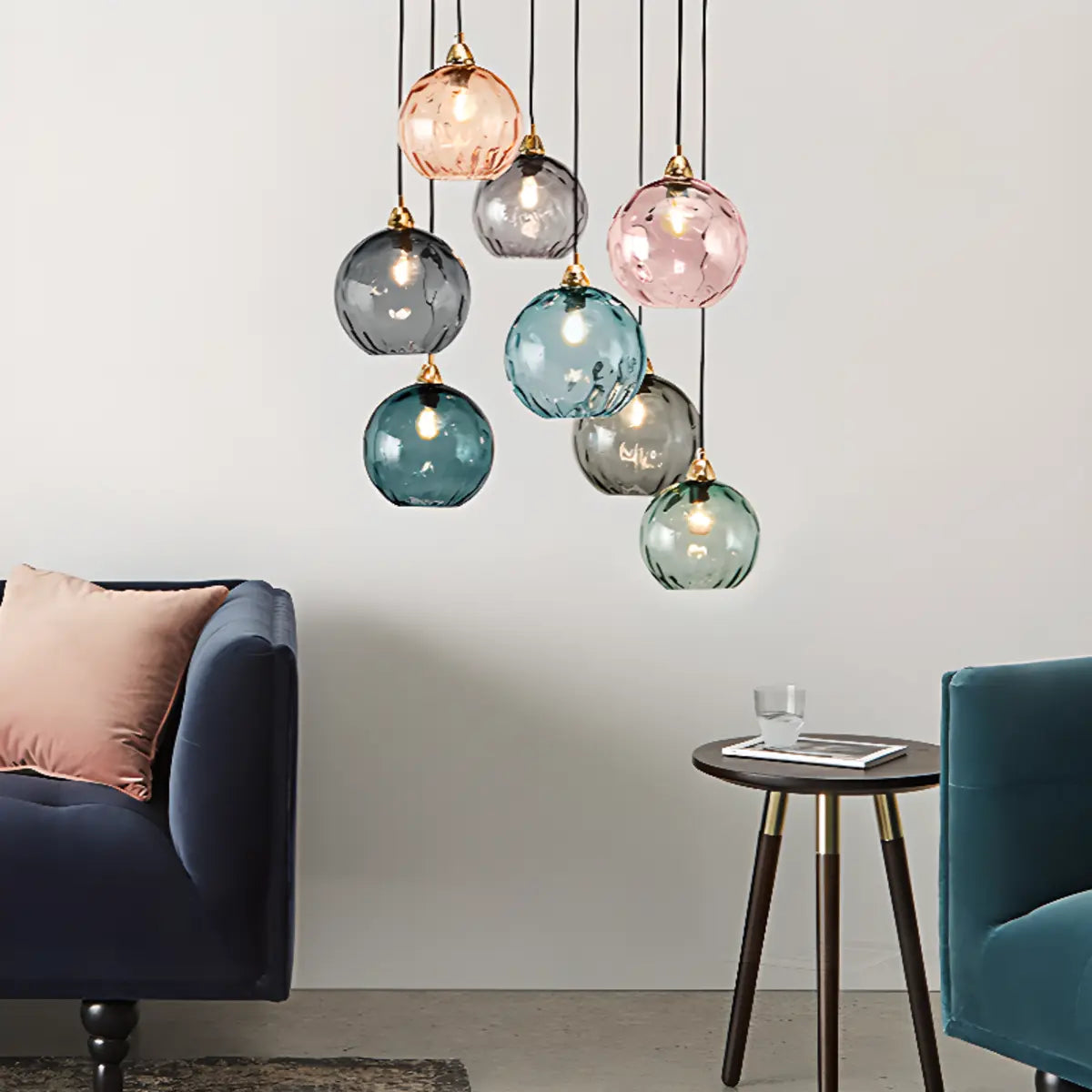Modern Colorful Glass Globe Ball Cluster Pendant Light Image - 3