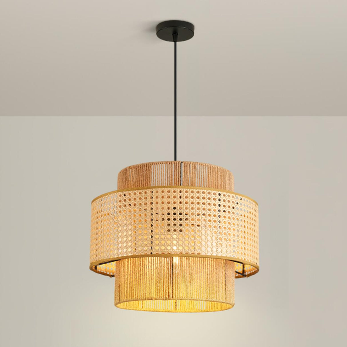 Modern Column Cylinder Rope Pendant Light Adjustable Height Image - 2
