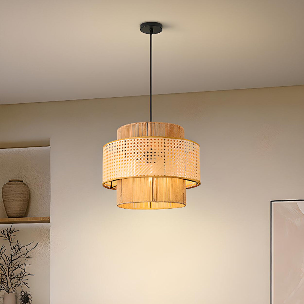 Modern Column Cylinder Rope Pendant Light Adjustable Height Image - 3