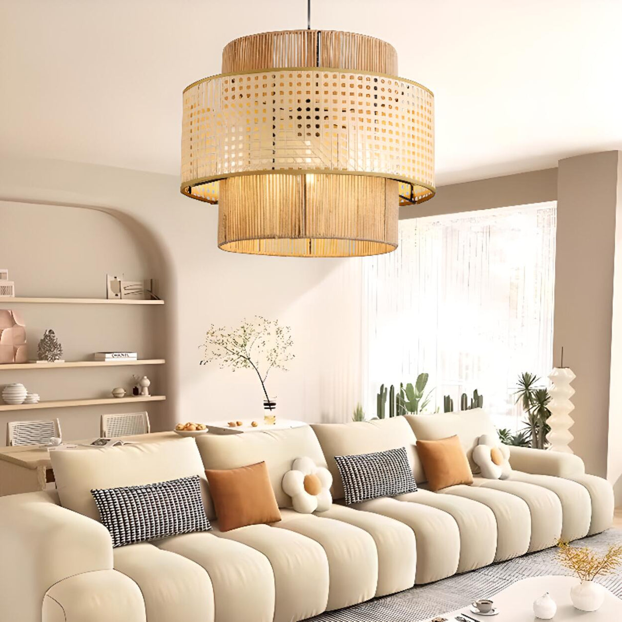 Modern Column Cylinder Rope Pendant Light Adjustable Height Image - 4